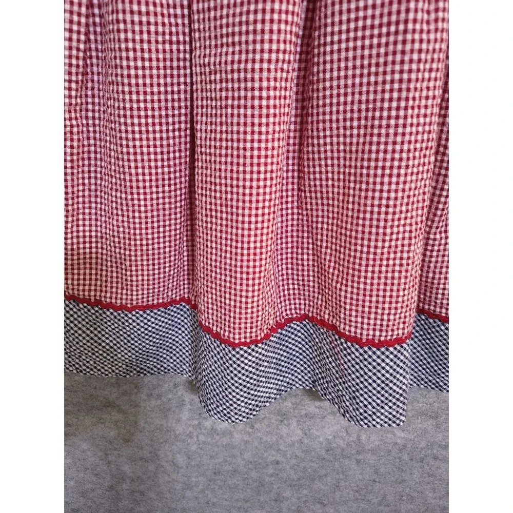 Vtg BT Kids Sz 5 Seersucker Red Blue White Dress Patriotic Summer Sailboat Lined